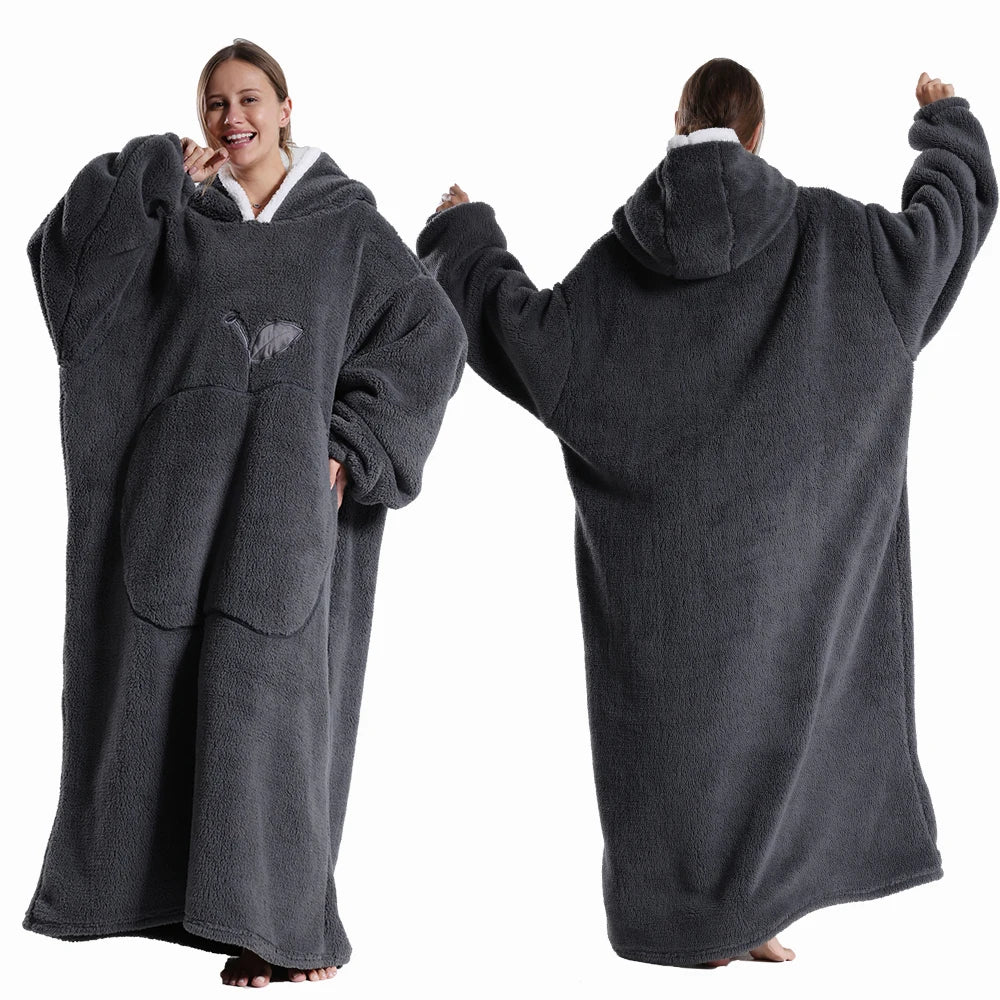 Sudadera de Manta Cálida y Larga con Capucha