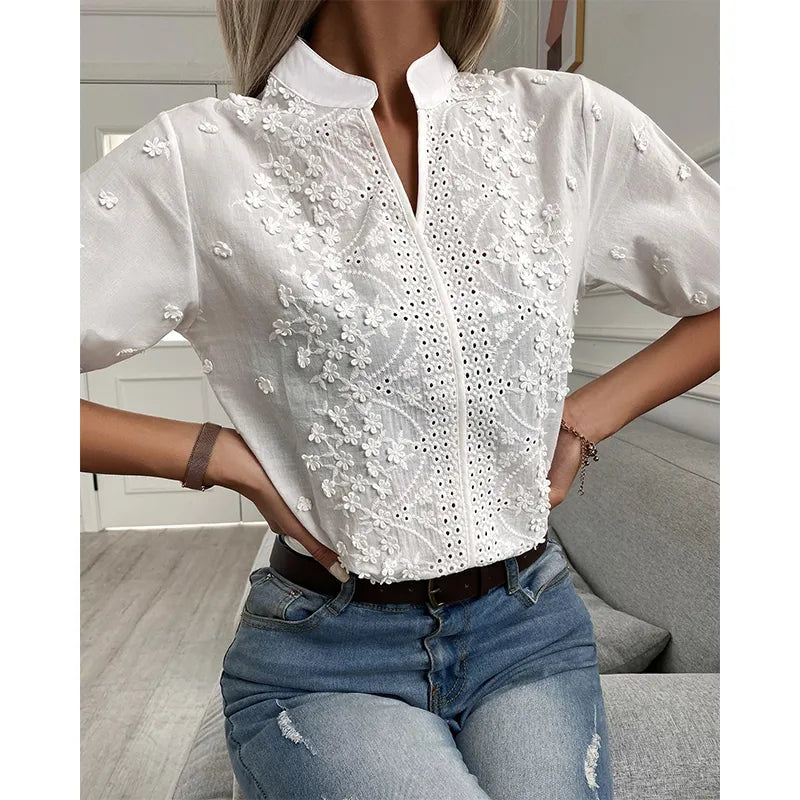 Chemisier Chic en dentelle à manches bouffantes