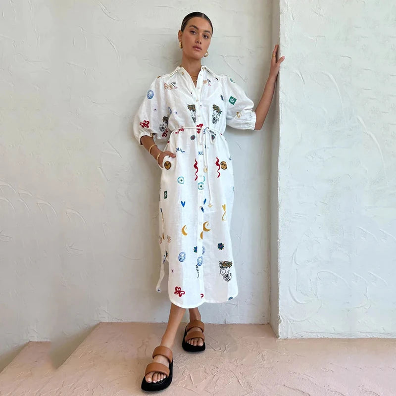 Robe Chemise imprimée à lacet pour femme
