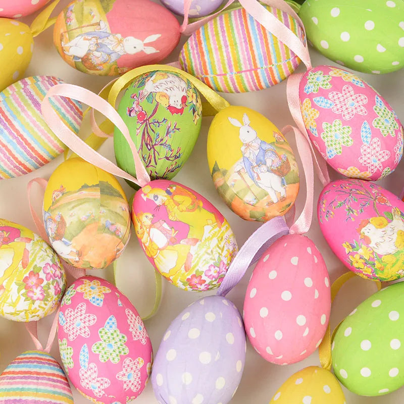 Lot de 12 Oeufs de Pâques Décoratifs à Suspendre