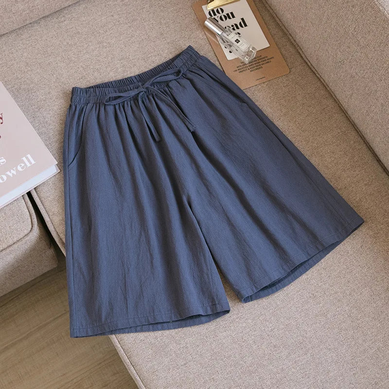 Loose Cotton Shorts with Elasticated Drawstring Waist