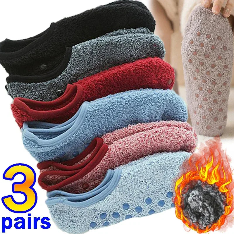 Lot de 3 Socquettes en Polaire Chaud antidérapantes
