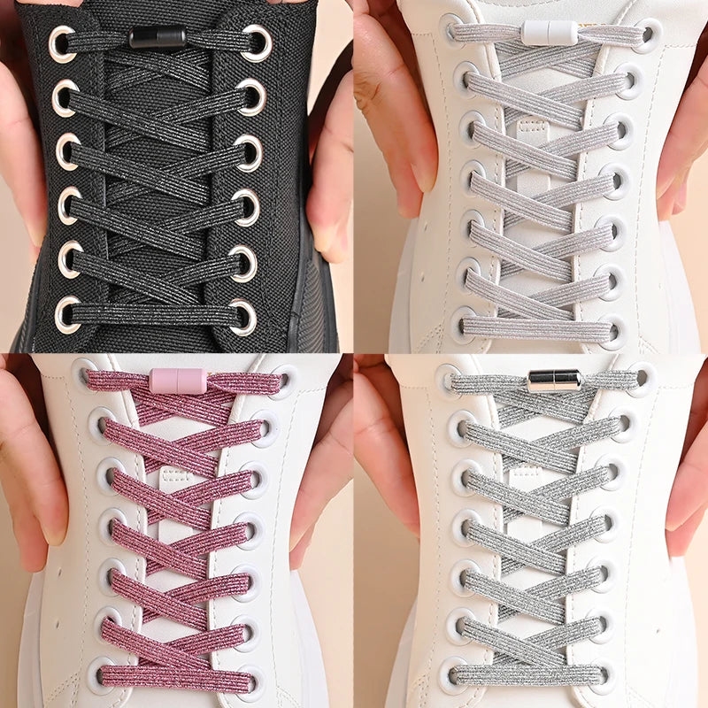 Lacets de chaussures élastiques sans laçage à paillettes