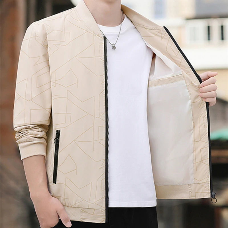 Veste Bomber Légère Mi-Saison à Motifs Géométriques - Homme