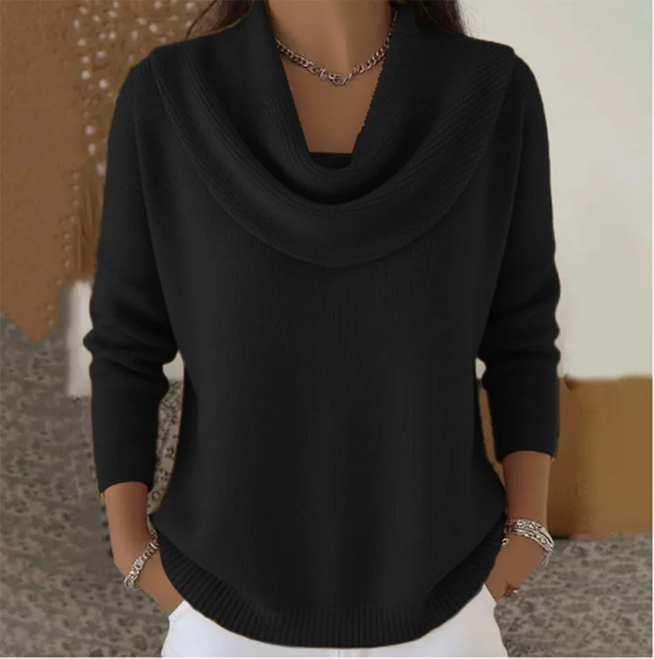 Pull Femme en Tricot à Col Bénitier & Manches Longues 12 Couleurs Unie - Idéal Automne/Hiver