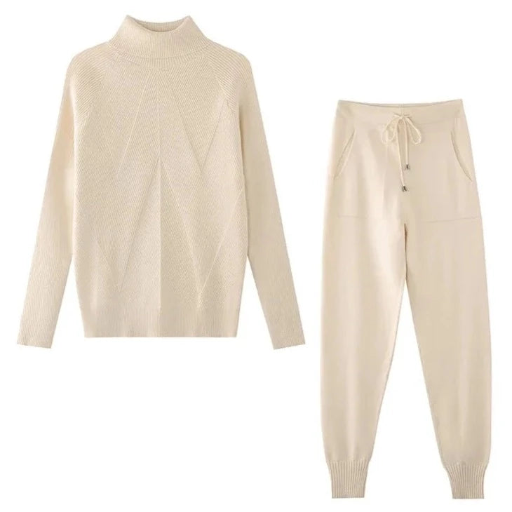 Ensemble décontracté 2PCS -Pull col roulé et Pantalon confortable