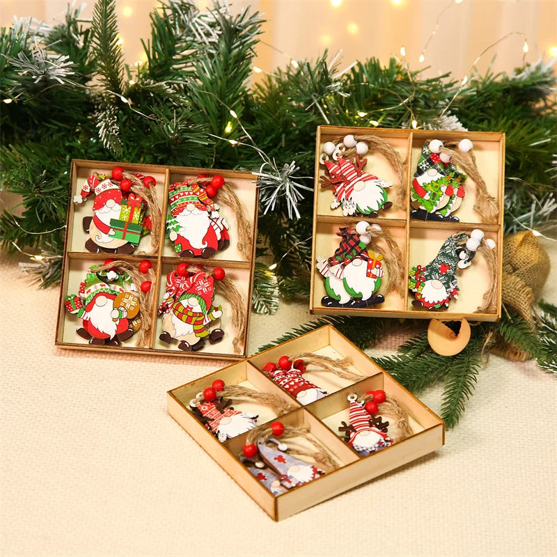 Lot de 12 Suspensions en bois vintage de Noel