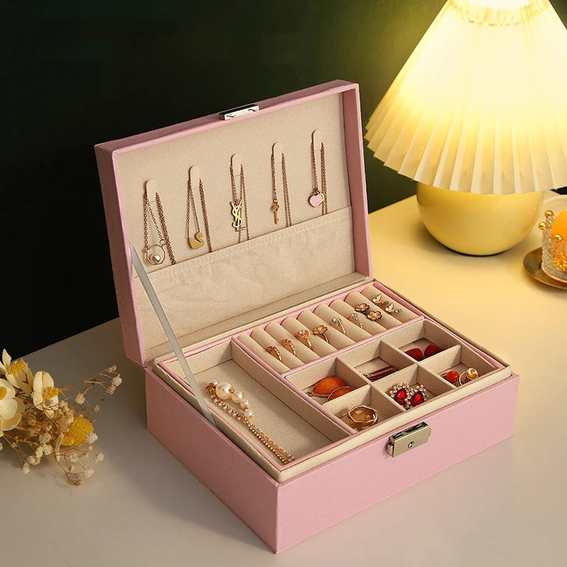 Boîte à Bijoux Élégante en Cuir PU à 2 Étages Grande Capacité