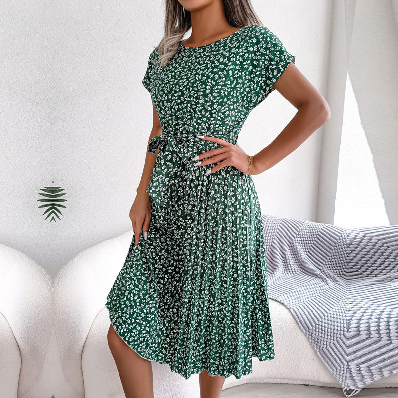 Robe longue plissée à fleurs