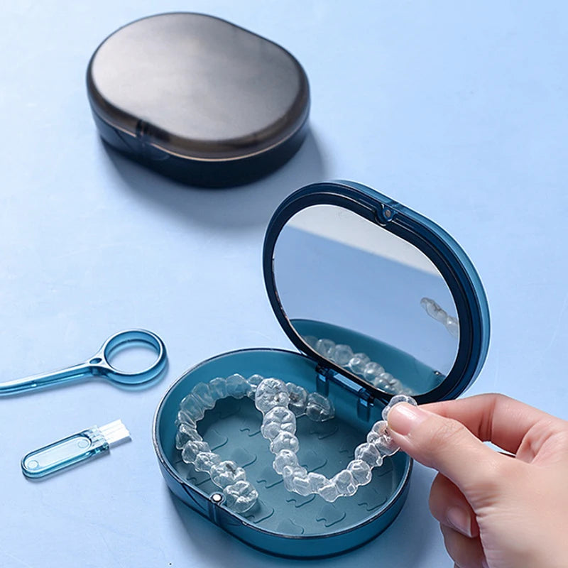 Boîte de Rangement Dentaire Étanche à Double Compartiment – Étui pour Gouttières, Appareils Dentaires & Protège-Dents avec Accessoires de Nettoyage