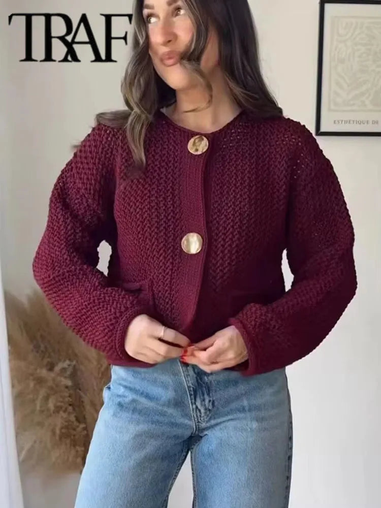 Cardigan Décontractés à gros boutons doré pour Femme
