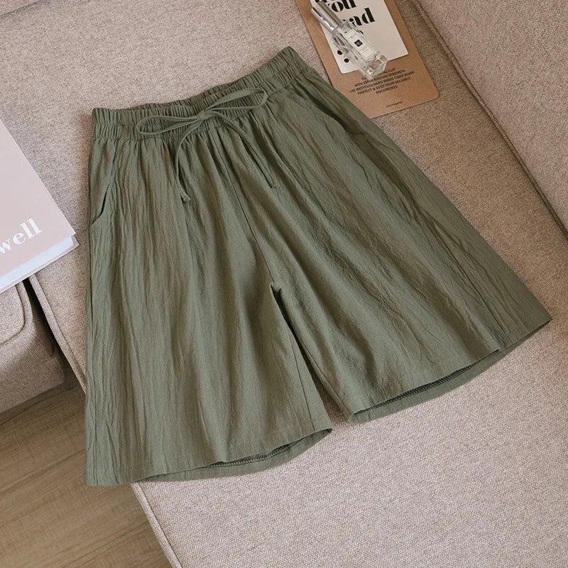 Loose Cotton Shorts with Elasticated Drawstring Waist