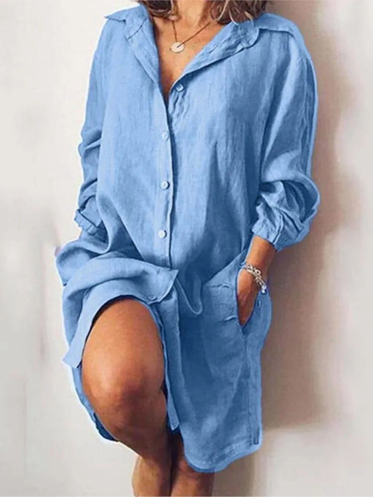 Robe Chemise longue en coton et lin pour femme