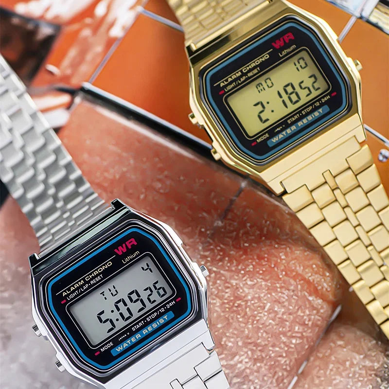 Montre digitale bracelet en acier inoxydable - Modèle Mixte