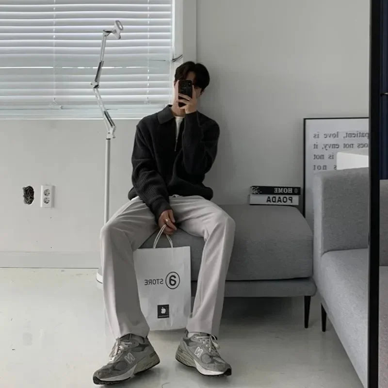 Pull Zip à Revers en Tricot pour Homme