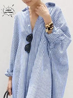 Robe Chemise à Rayures Oversize Chic – Confort & Élégance au Quotidien
