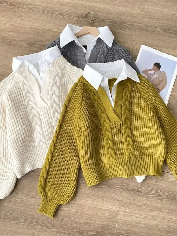 Pull en maille avec faux Col à Chemise