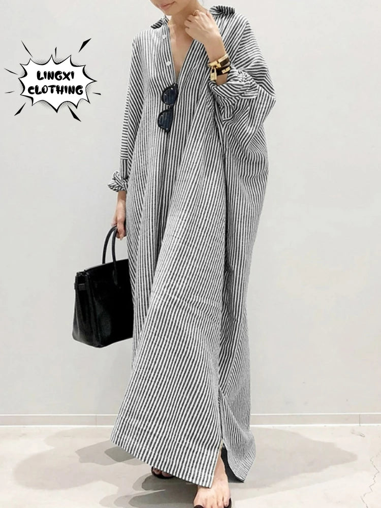 Robe Chemise à Rayures Oversize Chic – Confort & Élégance au Quotidien