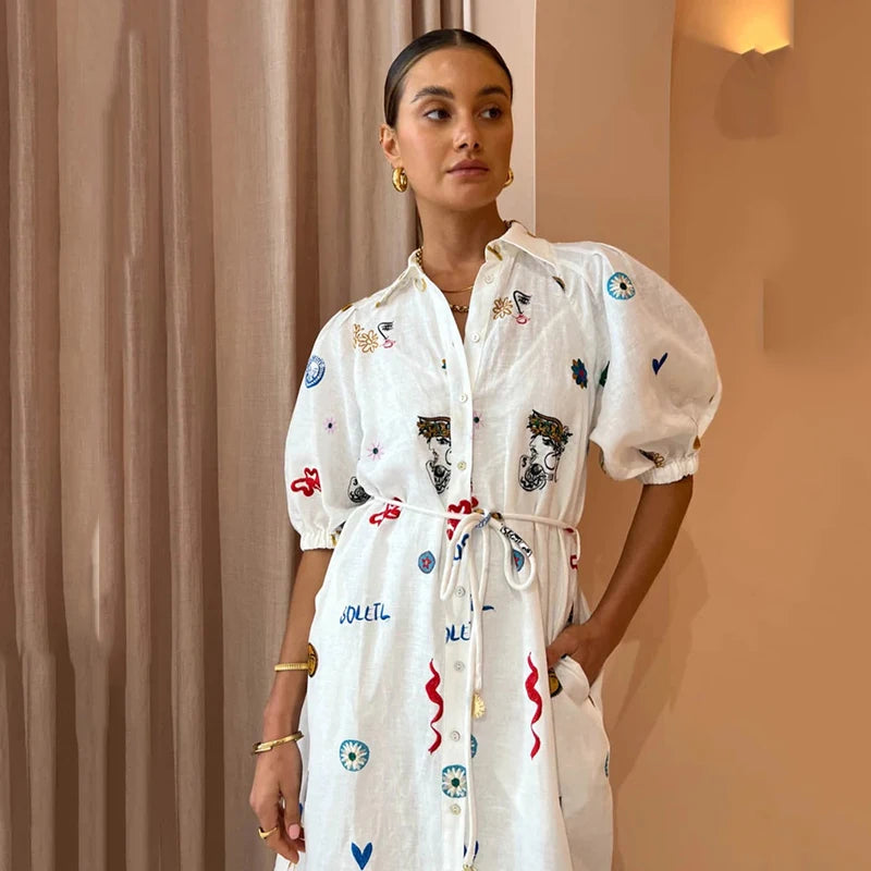 Robe Chemise imprimée à lacet pour femme