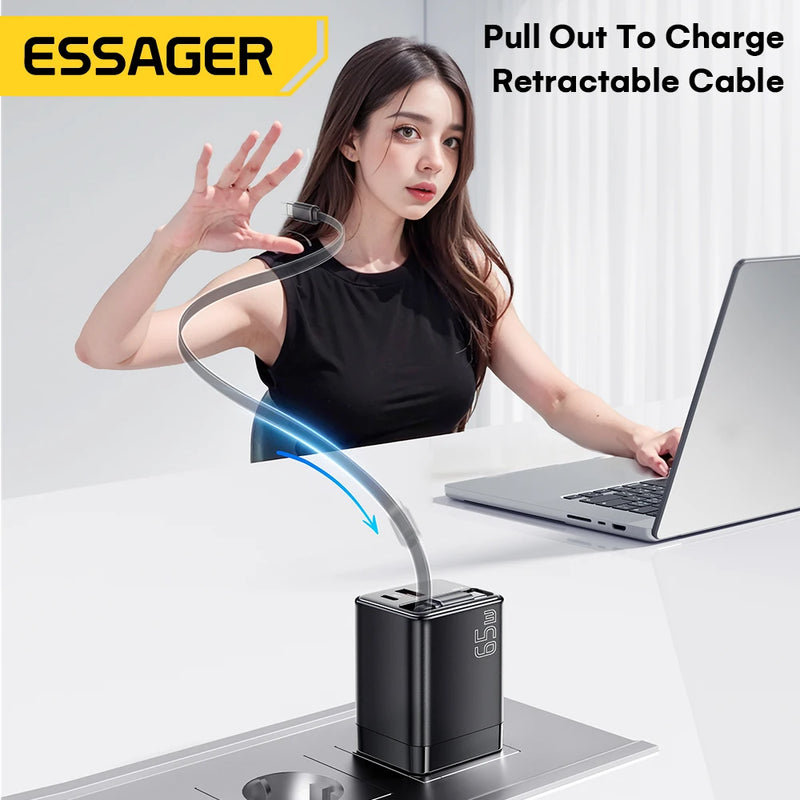 Chargeur 3 en 1 à Charge rapide avec Câble Type-C rétractable