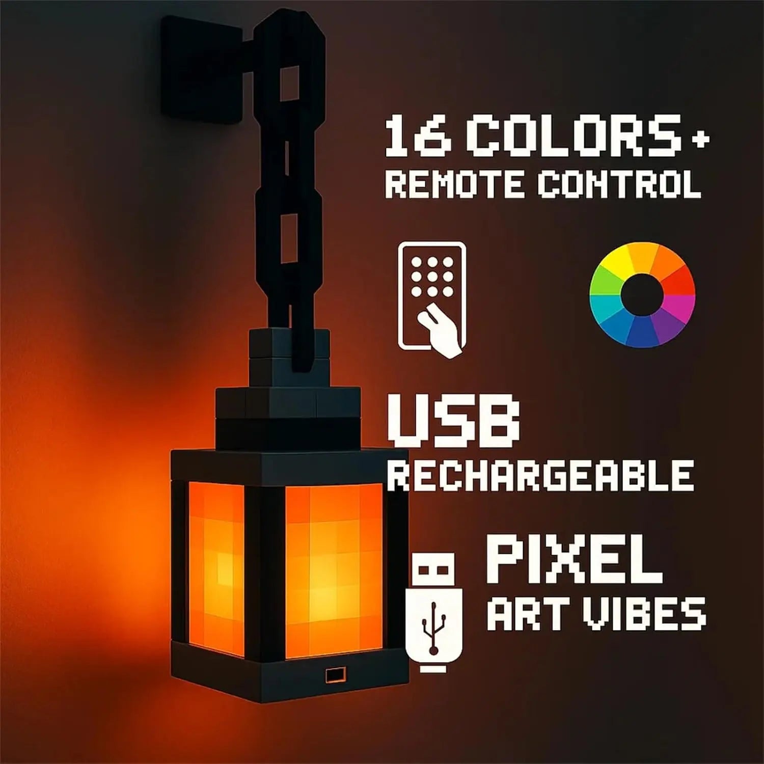 Lanterne Portable Style Pixel avec Télécommande - 16 Couleurs
