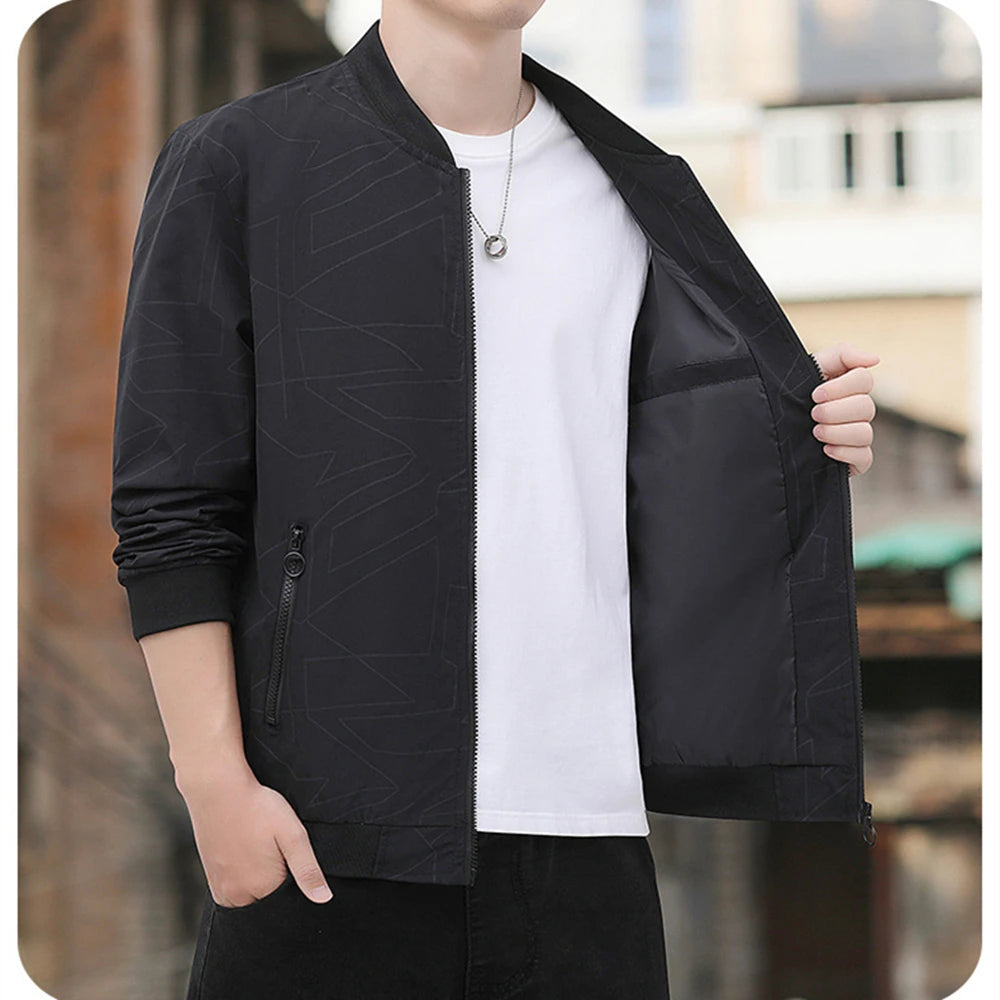 Veste Bomber Légère Mi-Saison à Motifs Géométriques - Homme