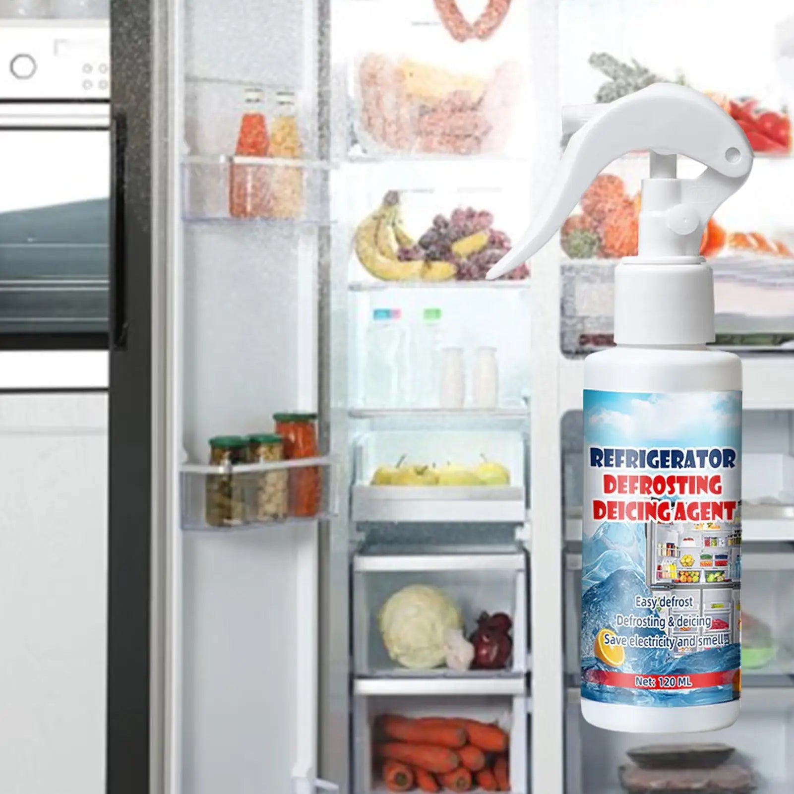 Spray Dégivrant Rapide pour Réfrigérateur et Congélateur – Élimine le Givre Facilement + Raclette OFFERTE