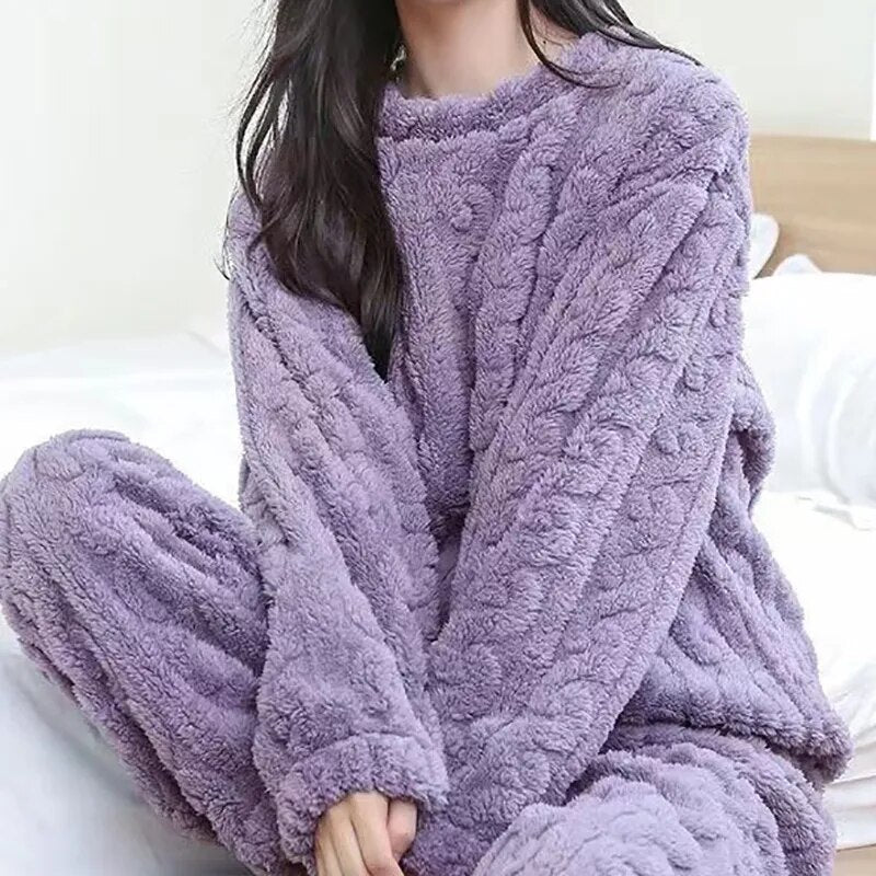 Ensemble Cocooning 2PCS en flanelle - Effet torsadé
