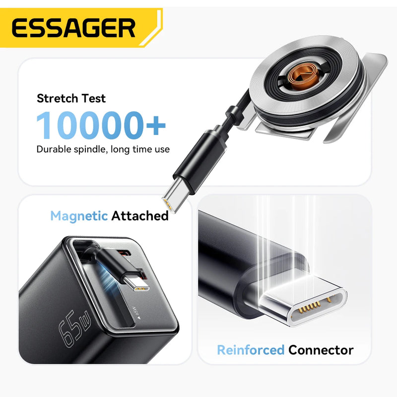 Chargeur 3 en 1 à Charge rapide avec Câble Type-C rétractable