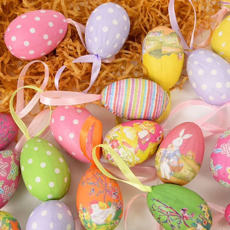 Lot de 12 Oeufs de Pâques Décoratifs à Suspendre
