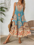Robe Longue à Motif Ethnique Fluide & Légère