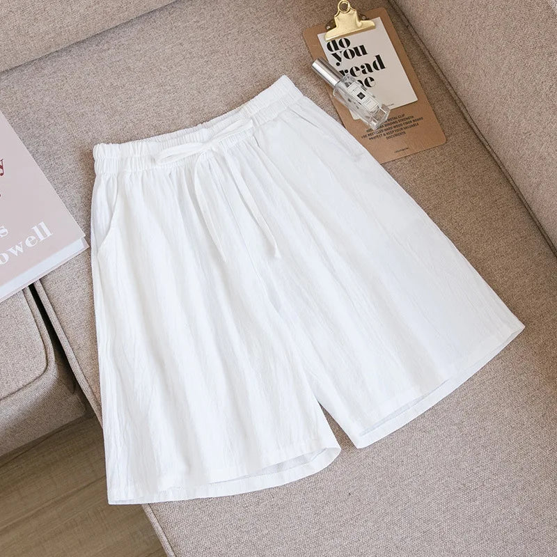 Loose Cotton Shorts with Elasticated Drawstring Waist