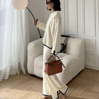 Ensemble en maille Pull & Pantalon large bordure blanche