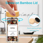 Lot de 6 Pots à Épices en Verre avec Couvercles en Bambou – Étiquettes, Entonnoir, Brosse et Crayon Inclus