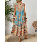 Robe Longue à Motif Ethnique Fluide & Légère
