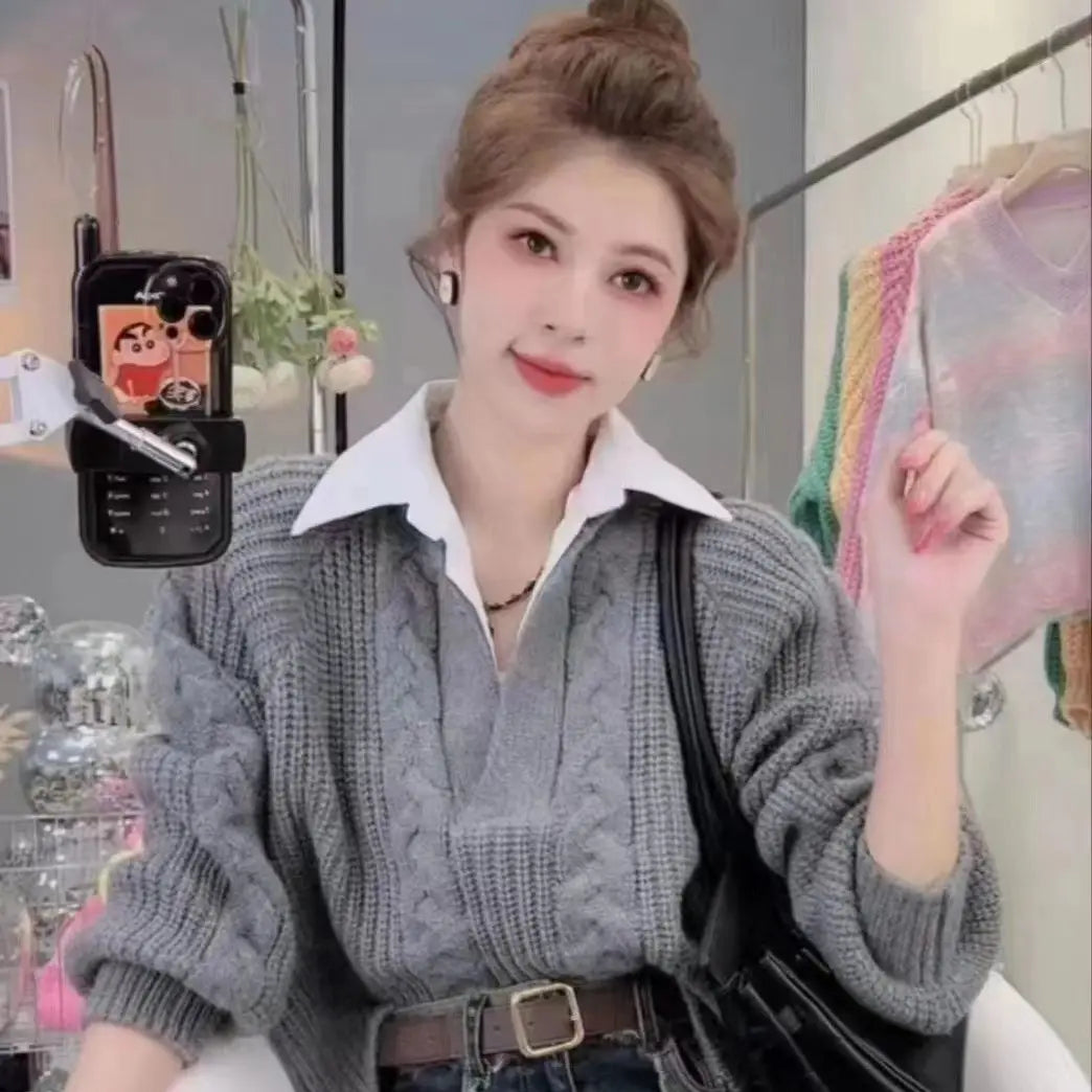 Pull en maille avec faux Col à Chemise