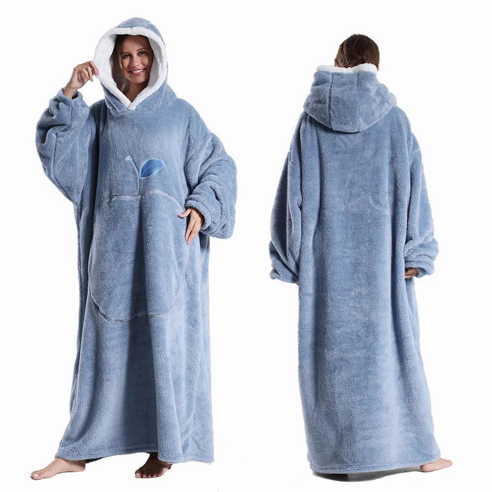 Sudadera de Manta Cálida y Larga con Capucha