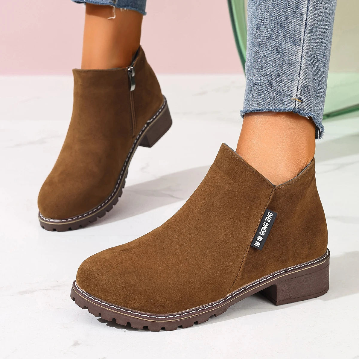 Bottines Femme à Talon Épais et Plateforme – Fermeture Éclair Latérale, Confortables et Élégantes – Automne/Hiver