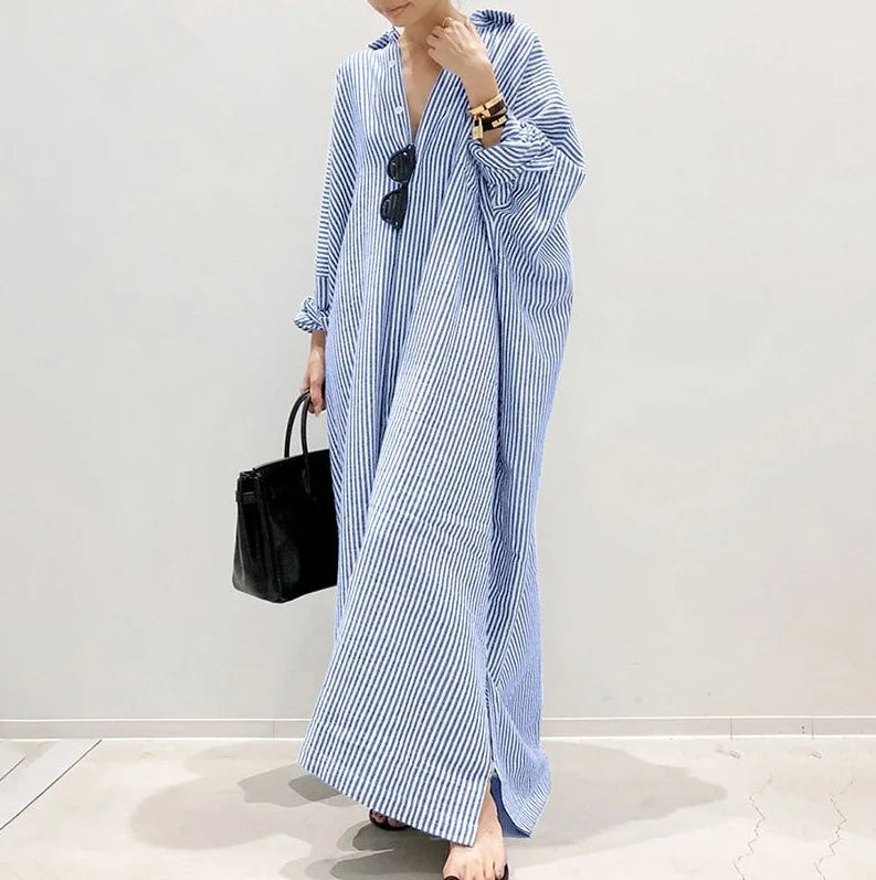 Robe Chemise à Rayures Oversize Chic – Confort & Élégance au Quotidien