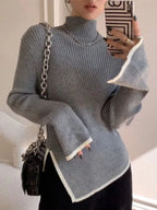 Pull Designer en tricot Col cheminé à manches évasées