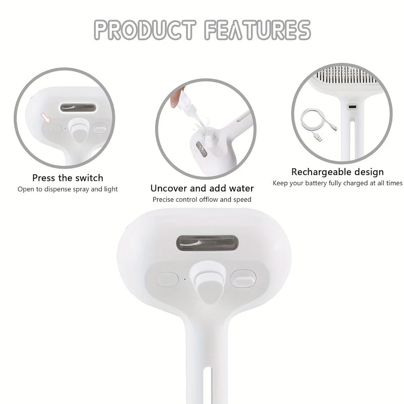 Brosse Anti-Poils Rechargeable pour Chien & Chat - Spray Intégré
