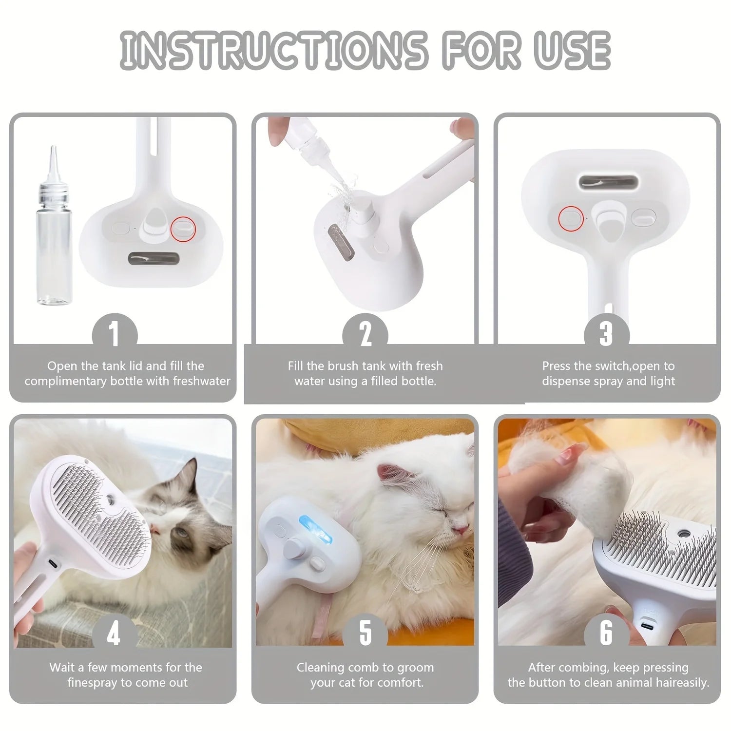 Brosse Anti-Poils Rechargeable pour Chien & Chat - Spray Intégré