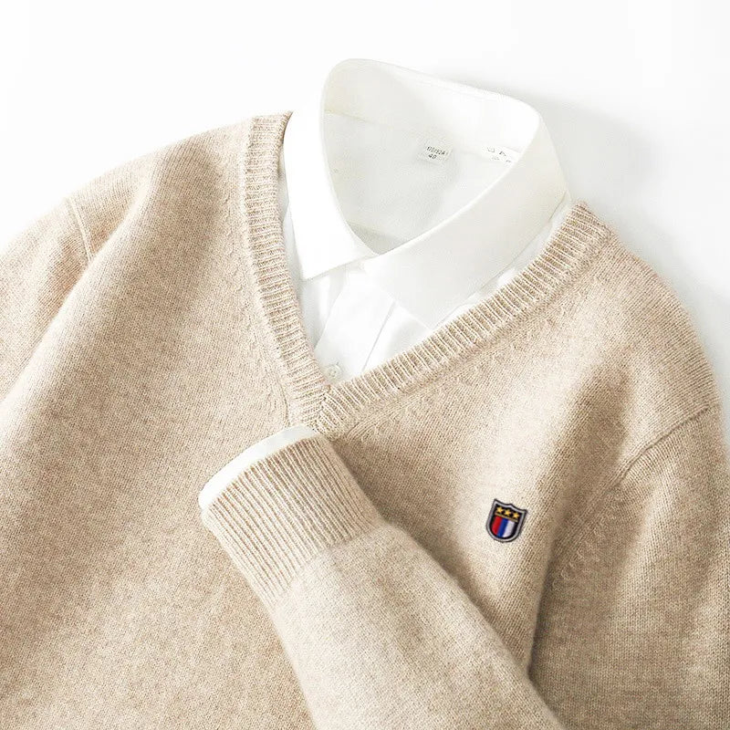 Pull Homme effet Cachemire Col V Doux et Chaud