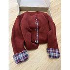 Cardigan Tricoté avec Boutons & Manches à Carreaux