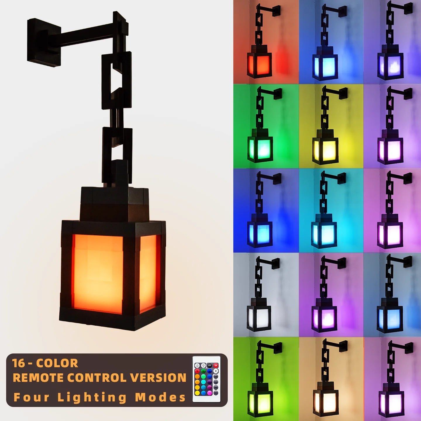 Lanterne Portable Style Pixel avec Télécommande - 16 Couleurs
