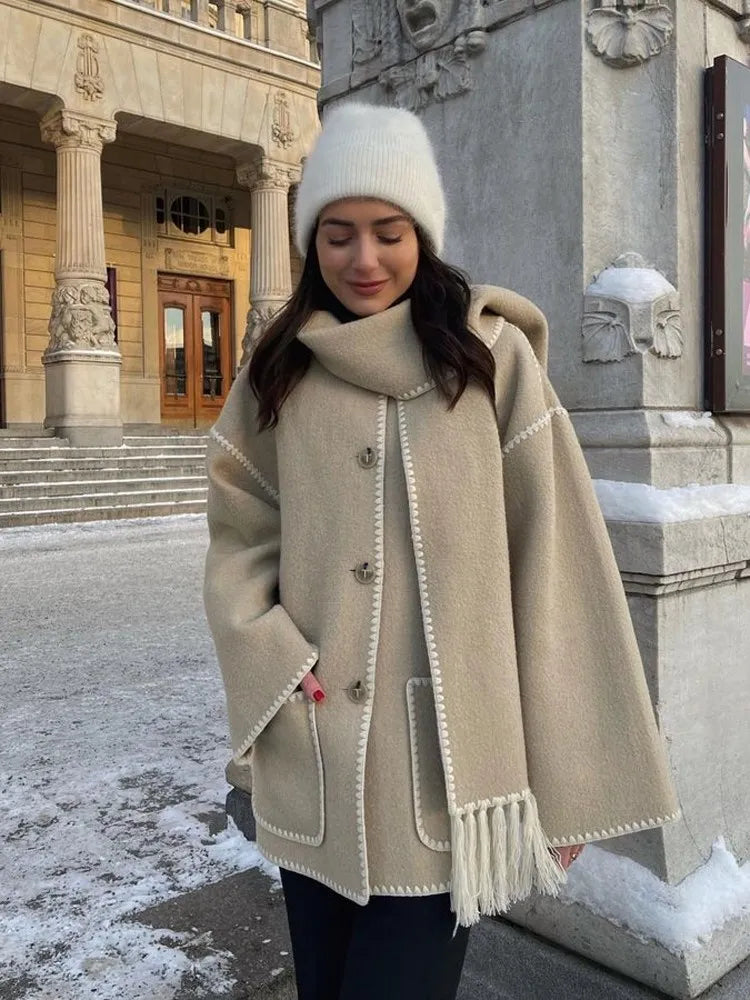 Manteau Écharpe Avec Touche de Tassel
