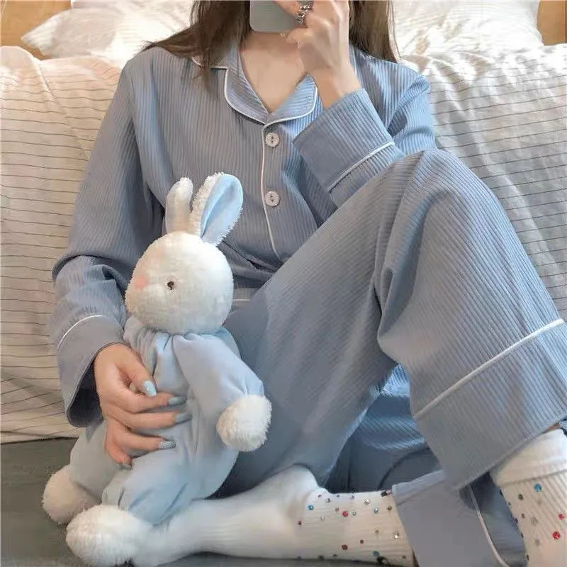 Ribbed Pyjama Shirt & Trousers - Mid-Season