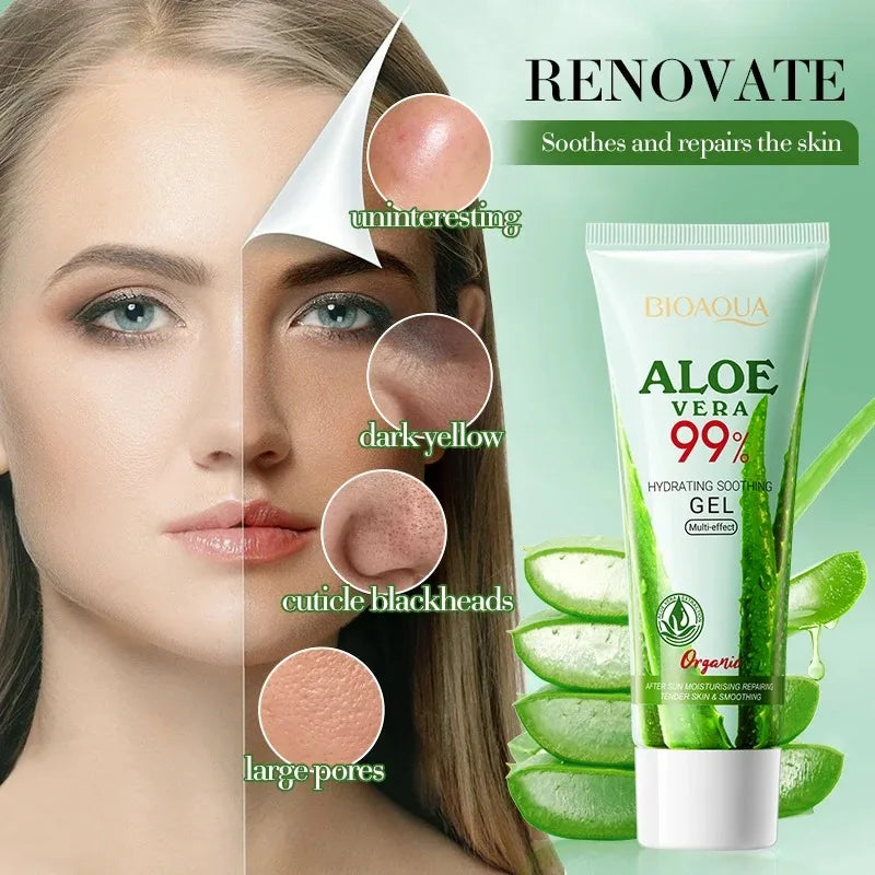 Gel d’Aloe Vera 99% Hydratant Visage & Corps – Soin Nourrissant et Apaisant pour Peaux Sensibles – 1 Acheté = 1 OFFERT