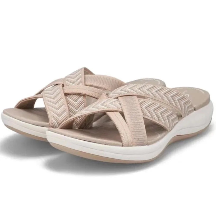 Sandales Mules Femme à Brides Croisées – Semelle Confort Nuage pour Plage et Été
