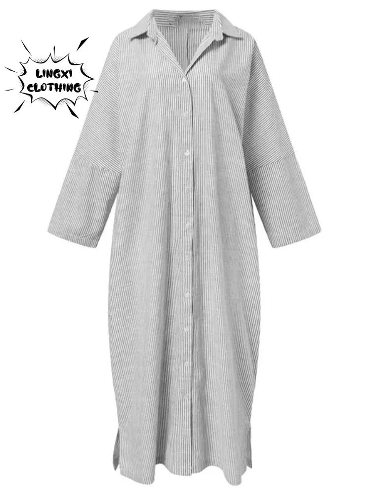 Robe Chemise à Rayures Oversize Chic – Confort & Élégance au Quotidien